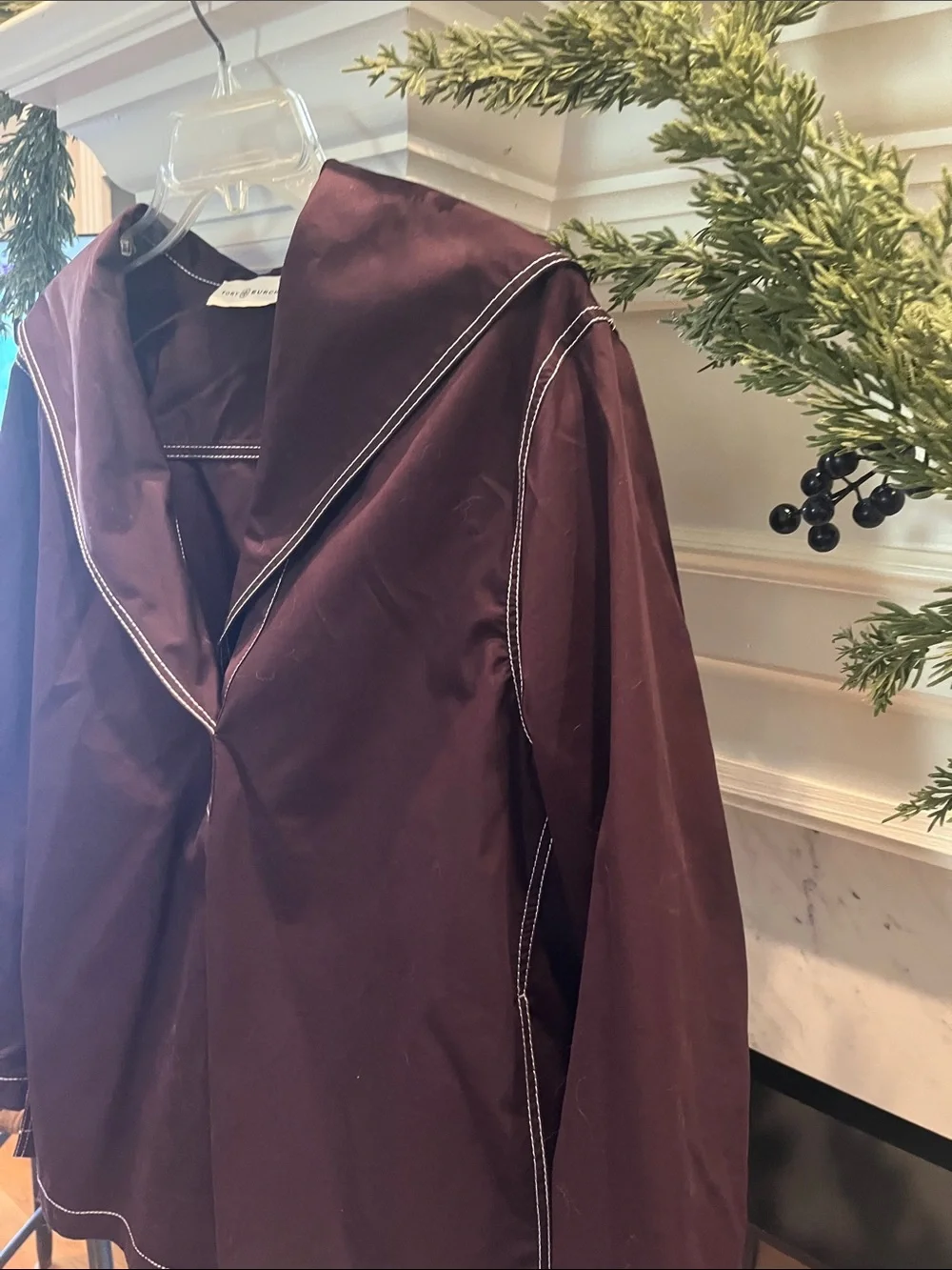Tory Burch Plum Sailor Pullover with Contrast White Stitching